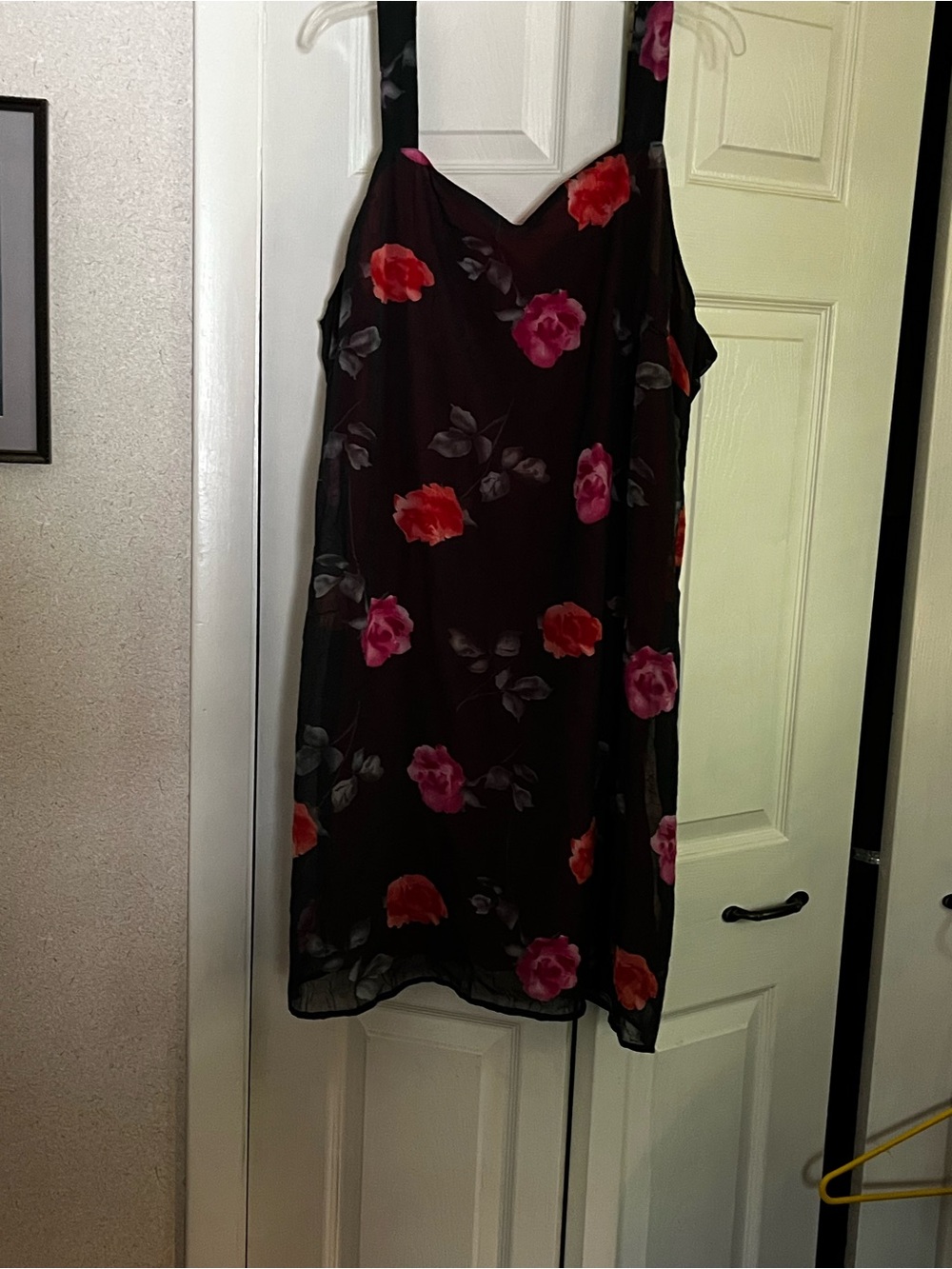 Mlle Gabrielle Black Slip Dress with Pink & Red Floral Print